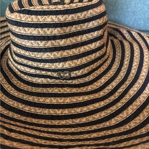 Eric Javits Margot Packable Straw Hat Black and tan striped